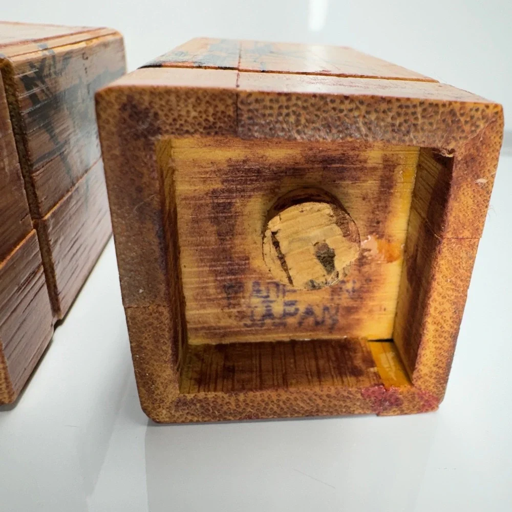 Vintage Bamboo Boxes Set of 2 Hand Painted Bamboo Art‎ Decor Storage